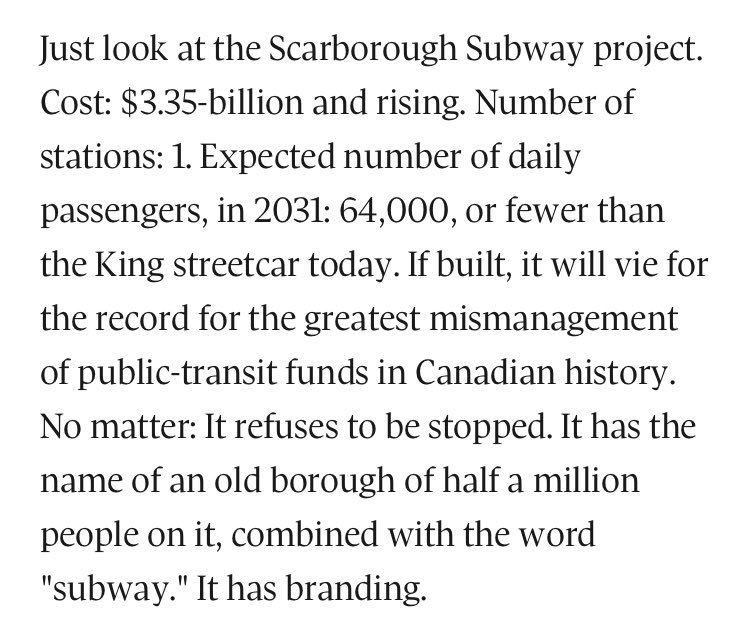 jpags's tweet photo. Globe &amp; Mail’s editorial board comments on the Scarborough subway: “If built, it will vie for the record of the greatest mismanagement of public-transit funds in Canadian history” https://t.co/tibwhq8n2s https://t.co/2E0z7T9KSt