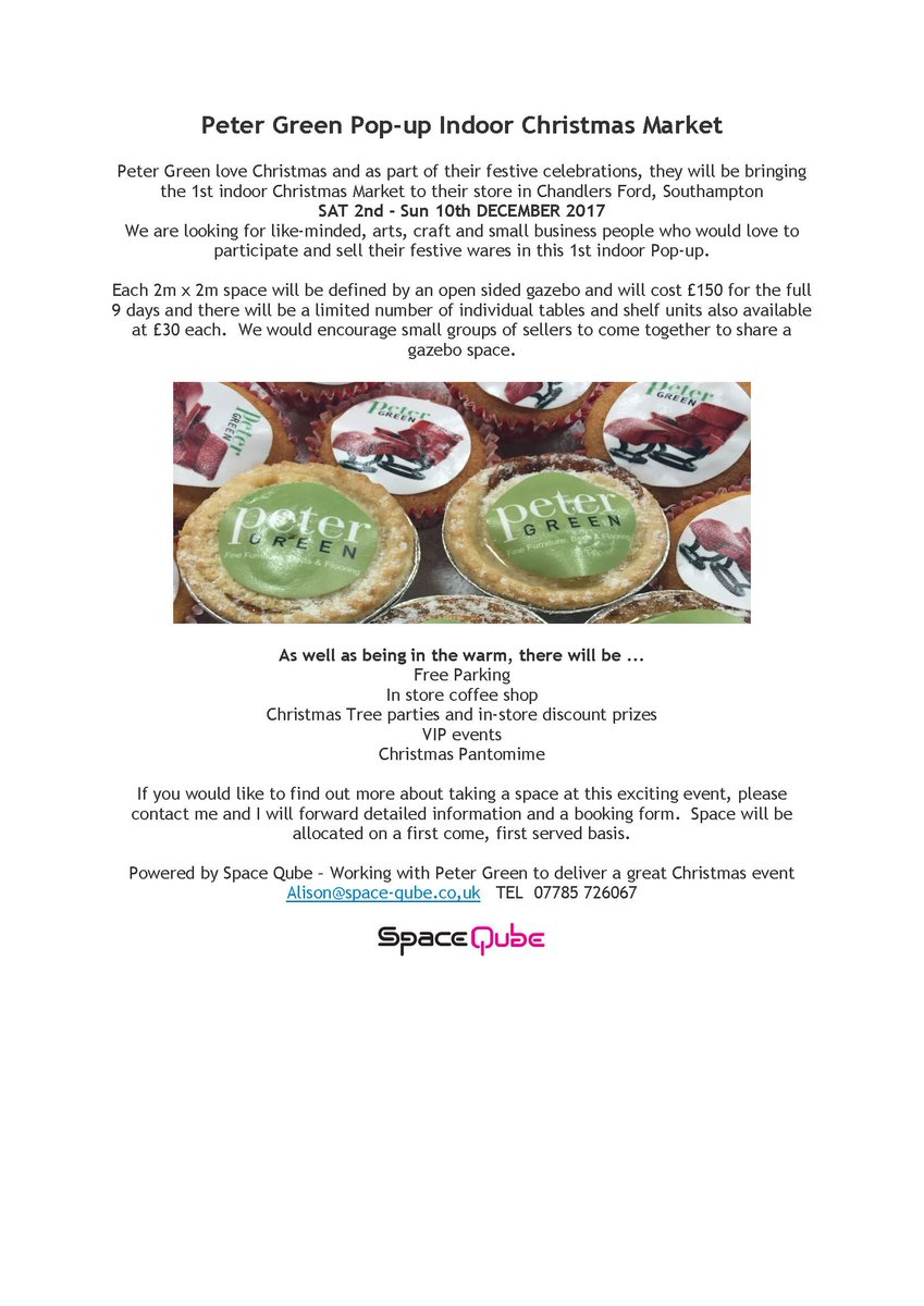 Space_Qube's tweet photo. Food, food glorious food - lots of local foods &amp; beverages to taste and buy at the Christmas Indoor Market at Peter Green Store nr #Eastleigh @littlebbakery @ABasingBakes @UphamBrewery @CharlotteBrow32 @WinchDistillery @Blackberry_Cott @choc_truffle_ @CaymanasRumCake https://t.co/YrAGKGfcpv