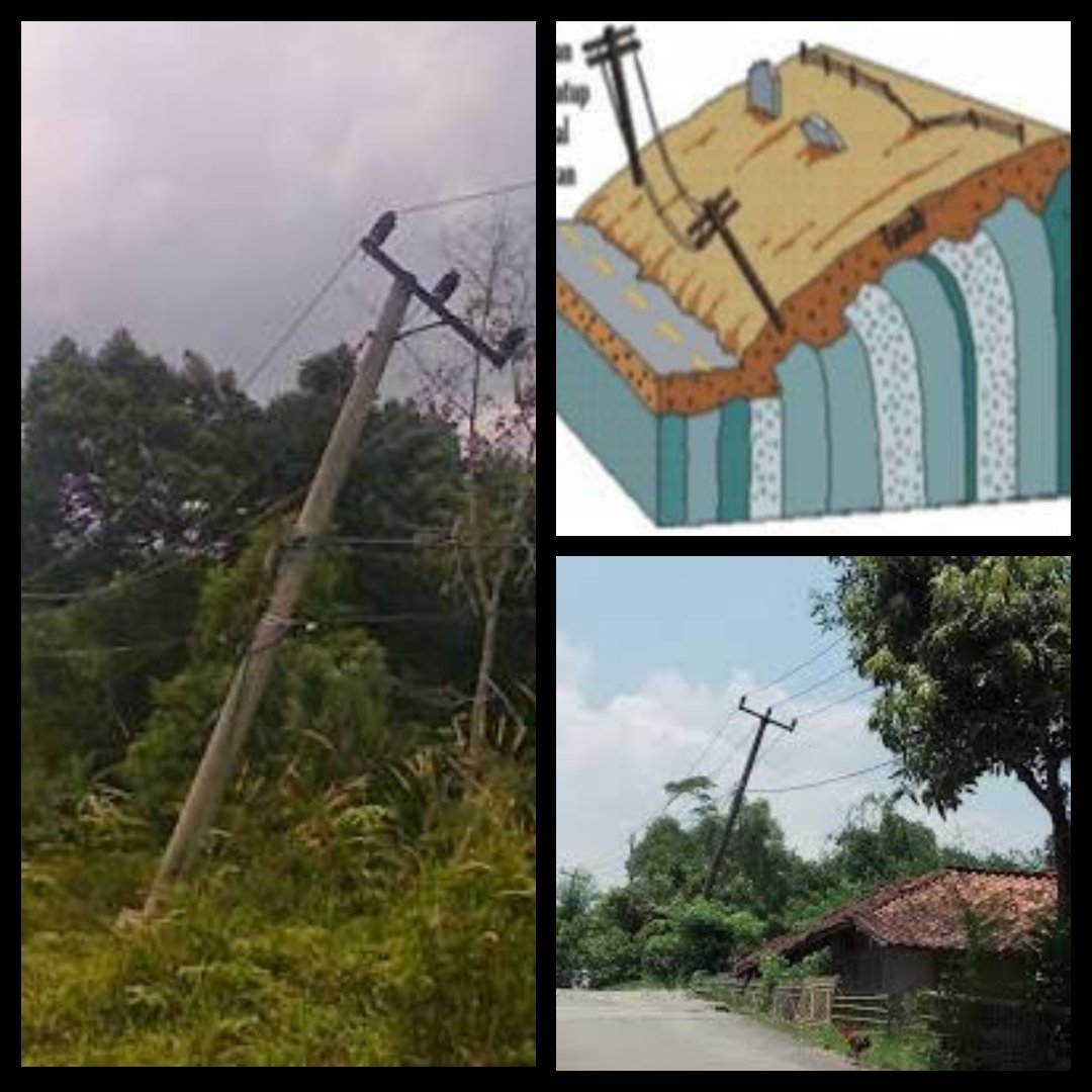 Salah satu tanda-tanda potensi longsor jika ada TIANG LISTRIK miring. Itu menunjukkan tanah bergerak. Hujan akan terus meningkat. Perhatikan tiang listrik, pohon atau benda yang sudah miring sebagai penanda potensi longsor. #SaveTiangListrik #tianglistrik #tianglampu