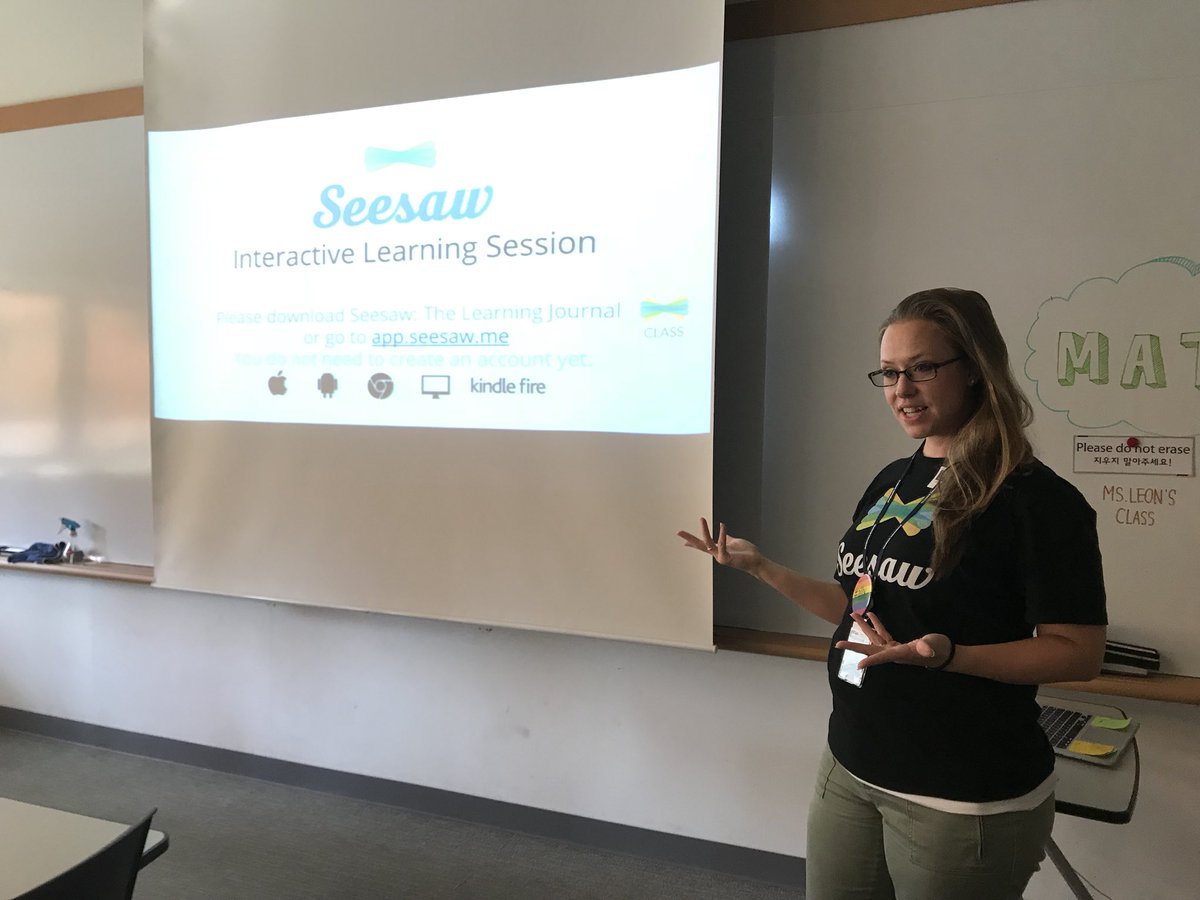 MelissaBurnell4's tweet photo. Ts getting engaged with @Seesaw in my #KORCOS2017 workshop today—grateful to share my passion with other educators! https://t.co/eK48OODwXi
