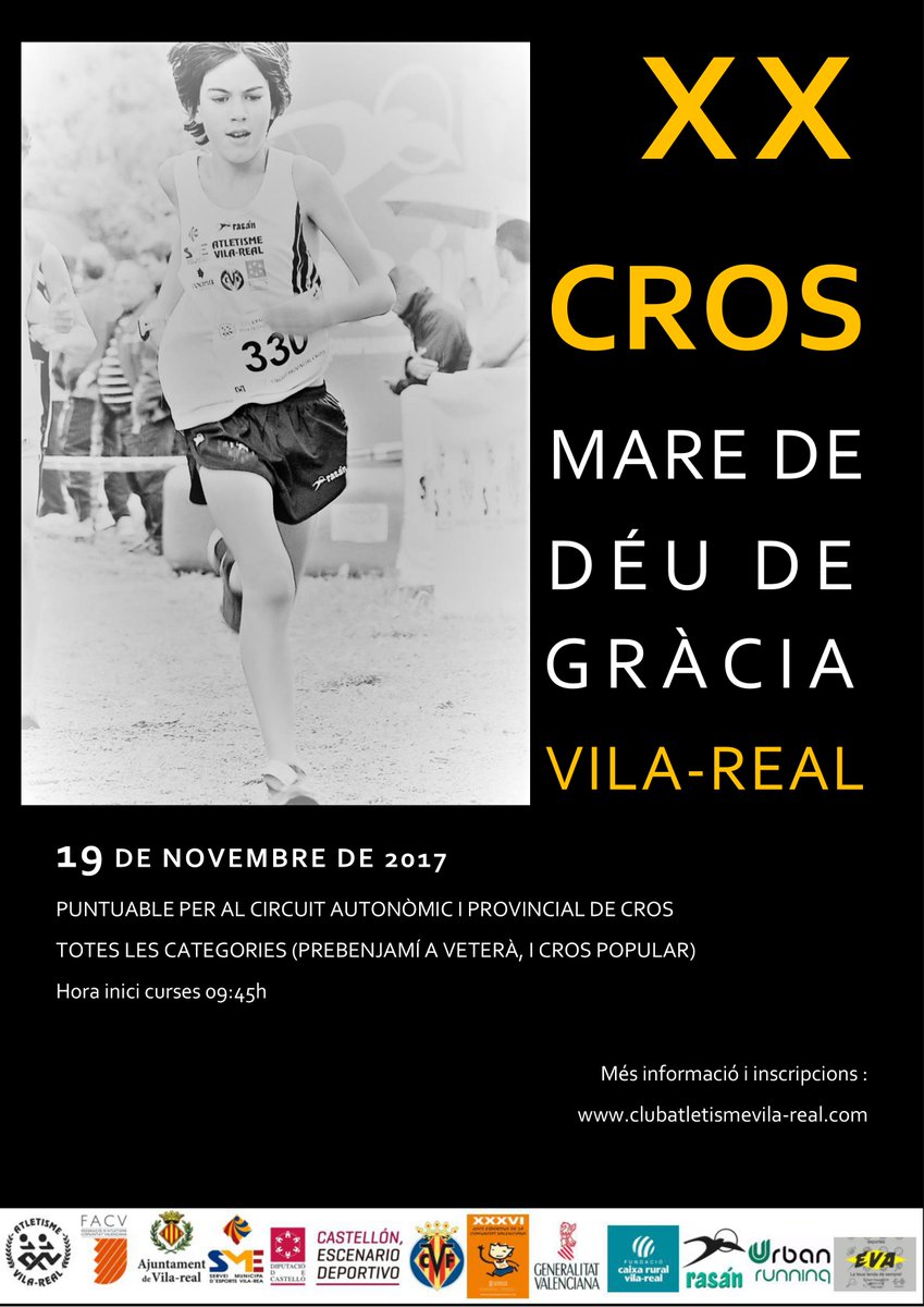 atvilareal's tweet photo. ‼️Recorda que demà tens una cita amb el camp a través a #Vilareal.
Inici de la temporada de Cros de la @atletismeFACV i del Circuit Provincial @DipuEsport . De 9:45 a 14🏆🏆@SMEVILAREAL @ajvila @JomaSport @RasanDeportivo @FUNDACIOCRV #cros #cross #campatraves #crosscountry https://t.co/HehpPnkMVX