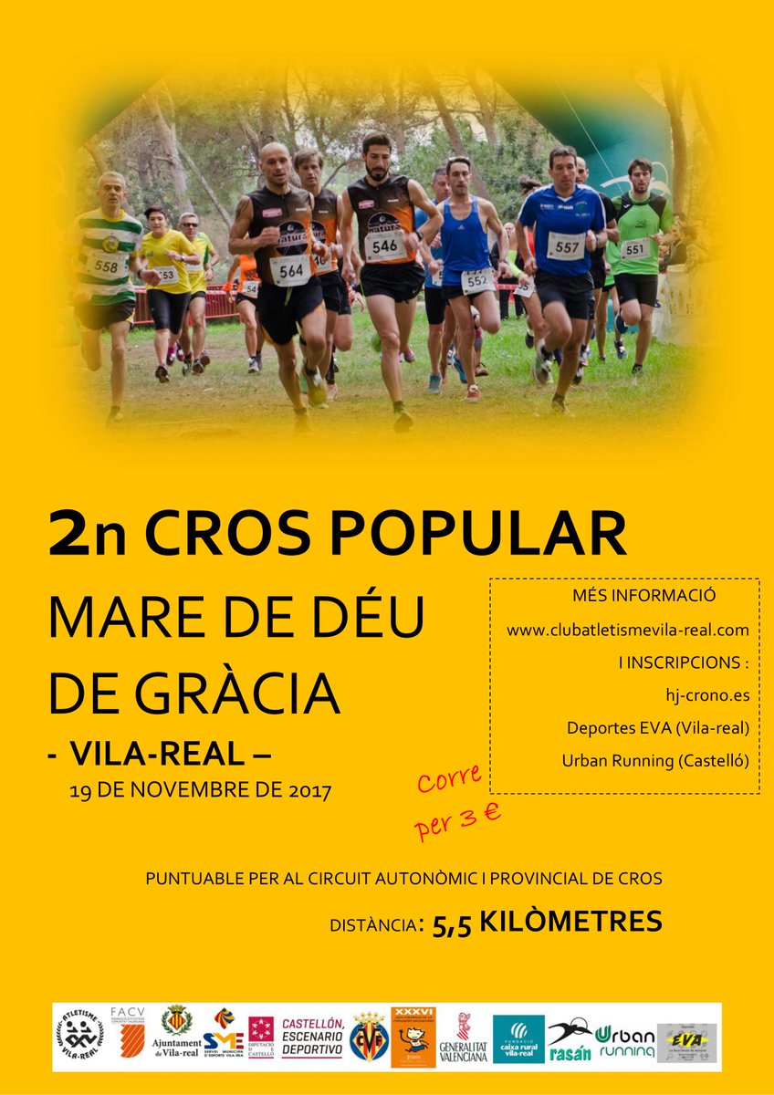 atvilareal's tweet photo. ‼️Recorda que demà tens una cita amb el camp a través a #Vilareal.
Inici de la temporada de Cros de la @atletismeFACV i del Circuit Provincial @DipuEsport . De 9:45 a 14🏆🏆@SMEVILAREAL @ajvila @JomaSport @RasanDeportivo @FUNDACIOCRV #cros #cross #campatraves #crosscountry https://t.co/HehpPnkMVX
