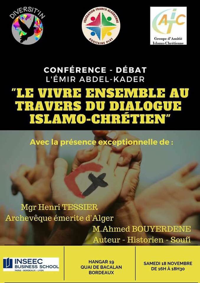 DiversitIn's tweet photo. Aujourd’hui, en collaboration avec la Fédération Franco-Algériene Aquitaine Plus et le Groupe d’Amitié Islamo-Chrétienne nous vous proposons une conférence-débat sur le sujet du « Vivre ensemble au travers du dialogue Islamo-Chrétien » ! 

#DialoguonsEnsemble
#Unité
#Culture https://t.co/GRDUUeQfXA