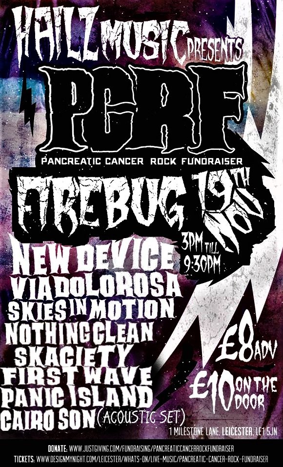 ViaDollies's tweet photo. .#TOMORROW! @NEWDEVICE @ViaDollies @SKIESINMOTION #NothingClean @Skaciety @FirstWavePunk @PanicIsland @cairo_son 3pm-9.30pm #PCRF @FirebugBar #Leicester #UK. Raising #cash for @PanCanResearch! Last £8 Advance tickets: https://t.co/dgIxi2NLe0 #festival #charity #Music #LiveMusic https://t.co/3227uMekls