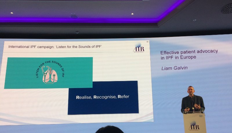 EU_IPFF's tweet photo. .@IPFthurles presenting the #IPF international campaign on #IPFsounds at the @Roche #AIR meeting in #Barcelona https://t.co/5HUT0vbVEB https://t.co/ZP0KsEa0h0