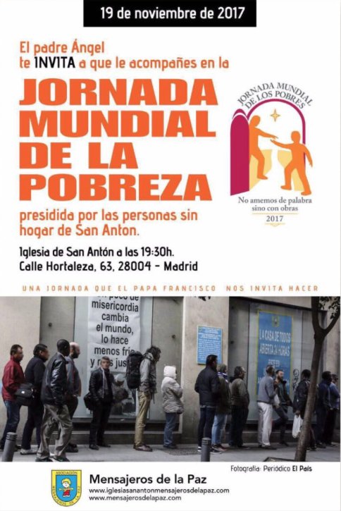 bomberosunidos's tweet photo. El domingo a las 19 horas Mensajeros de la Paz España nos invita a la Misa de la Jornada Mundial de la Pobreza. Busf somos el @Padre__Angel contra la pobreza y las desigualdades. Mañana es un día para ayudar y pensar que todos somos uno. https://t.co/e3b6c8vRd0