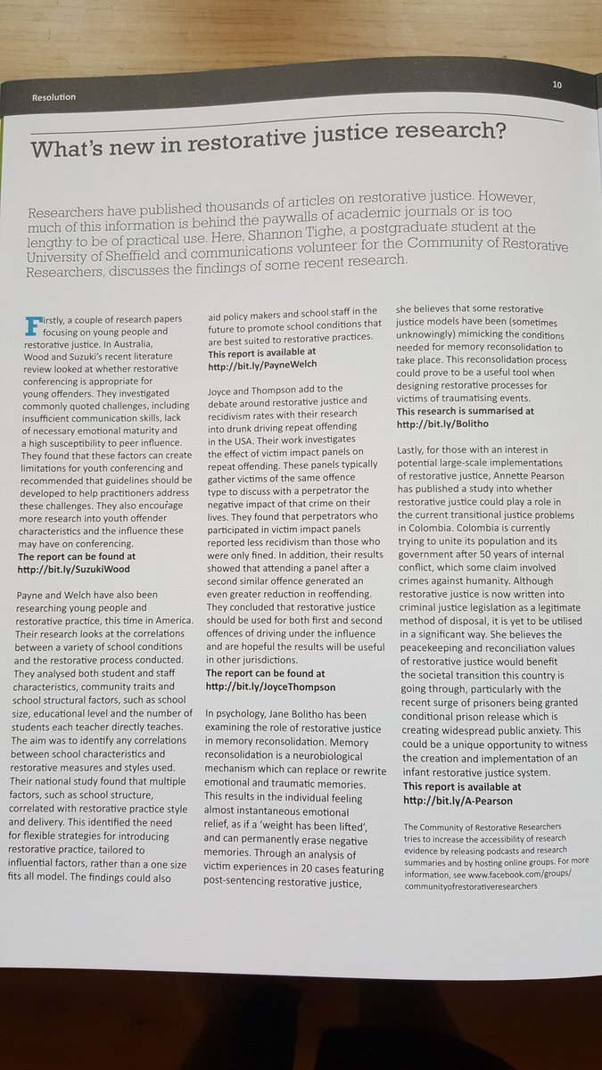restorative_res's tweet photo. Posted by Ian: @ShanTighe has written a new article on #rjresearch for the @RJCouncil! Feat. #YouthJustice #schools #memory #drinkdriving #transitionaljusice #restorativejustice #restorativepractice https://t.co/bqPjM3Xv8L