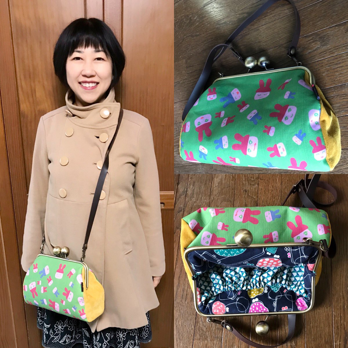 usagitv's tweet photo. 先日、愛知県岡崎のカルジーナの森にあるがま口屋「Parasio」さんに、私のオリジナルのうさぎちゃんの布でオーダーしたがま口バッグが出来あがってきました❤️
#がま口
#バッグ
#岡崎
#Parasio
#カルジーナの森 https://t.co/4tR03Sr9wZ
