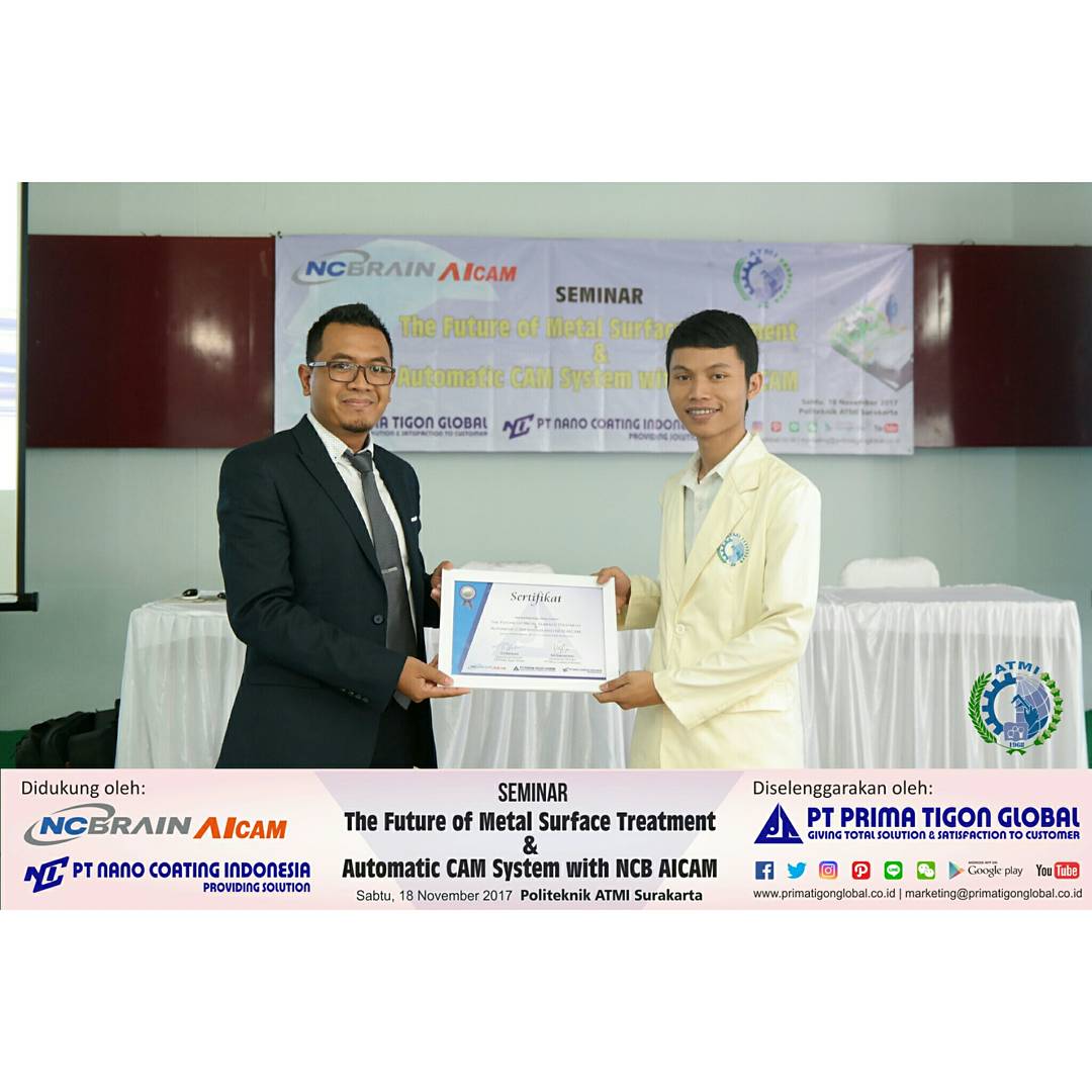 primatgnglobal's tweet photo. Seminar "The Future of Metal Surface Treatment & Automatic CAM System with NCB AICAM"
Akan berlangsung besok, Sabtu 18 November 2017 pada POLITEKNIK ATMI SURAKARTA
Diselenggarakan oleh: PT Prima Tigon Global
Didukung oleh : NCBrain AICAM & PT Nano Coating Indonesia https://t.co/1ByGKUTGqD