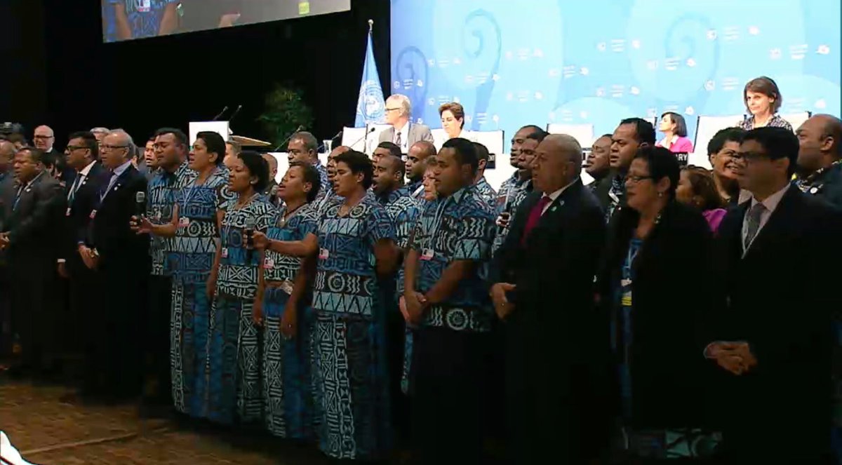 poet_economist's tweet photo. At 6:57 am this morning, the gavel fell on a warm inclusive action-oriented #COP23. @FijiPM, the @COP23 Presidency, @UNFCCC &amp; 195 nations have opened a year of open global #TalanoaDialogue to make #ParisProgress part of everyday life everywhere. https://t.co/g5DSlhbj2l