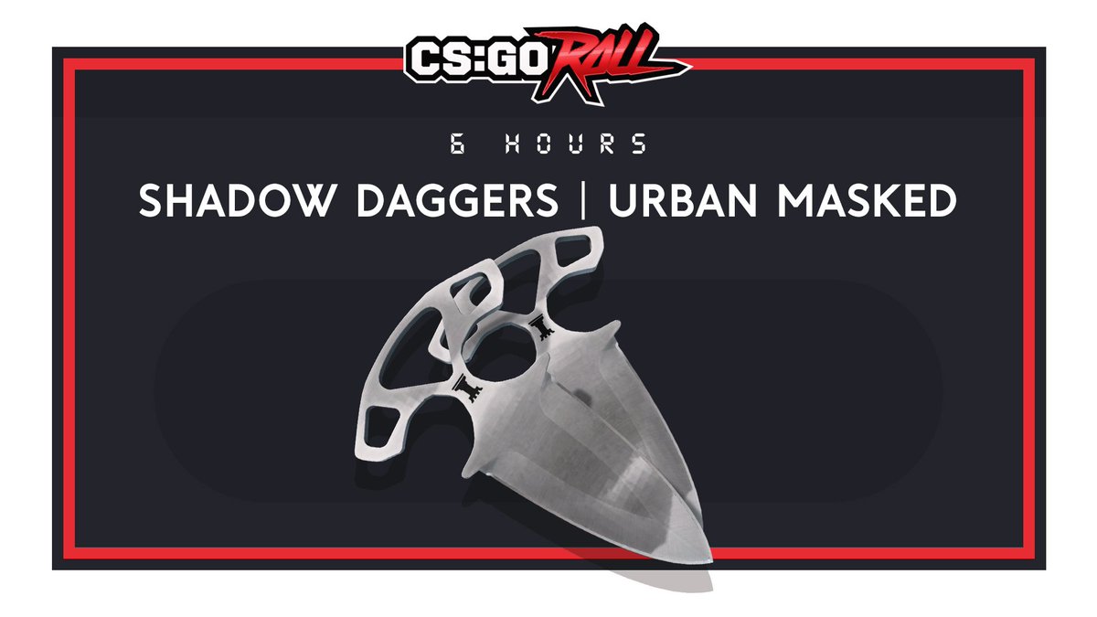 CSGORoll's tweet photo. Shadow Daggers | Urban Masked FT - GIVEAWAY

- RT &amp; Follow
- Enable notifications on CSGORoll
- Play Free Spin https://t.co/eVBIdbhBWj

Good Luck! https://t.co/rHesz0VJSn