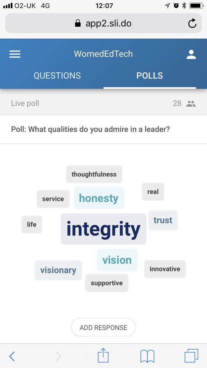 roxycooper7's tweet photo. Wonderful use of slido to create a word cloud. Will be using in class next week! @LFitzjohnOfsted @WomenedWM @ShirelandCA https://t.co/CBPAeTChQ5