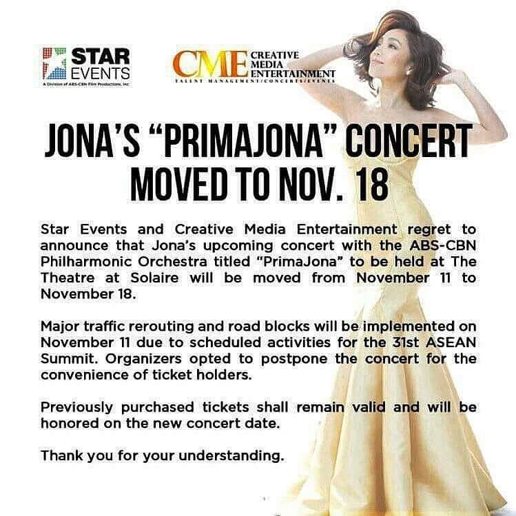 jskylinegtr's tweet photo. Prima Jona was supposed to be held on November 11, 2017, one year after #DIVASLiveinManila, if not for the ASEAN summit postponement. #PrimaJona https://t.co/3pPGIvf9q3
