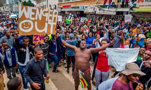 From a demonstration in Harare. Photograph: Jekesai Njikizana/AFP/Getty Images