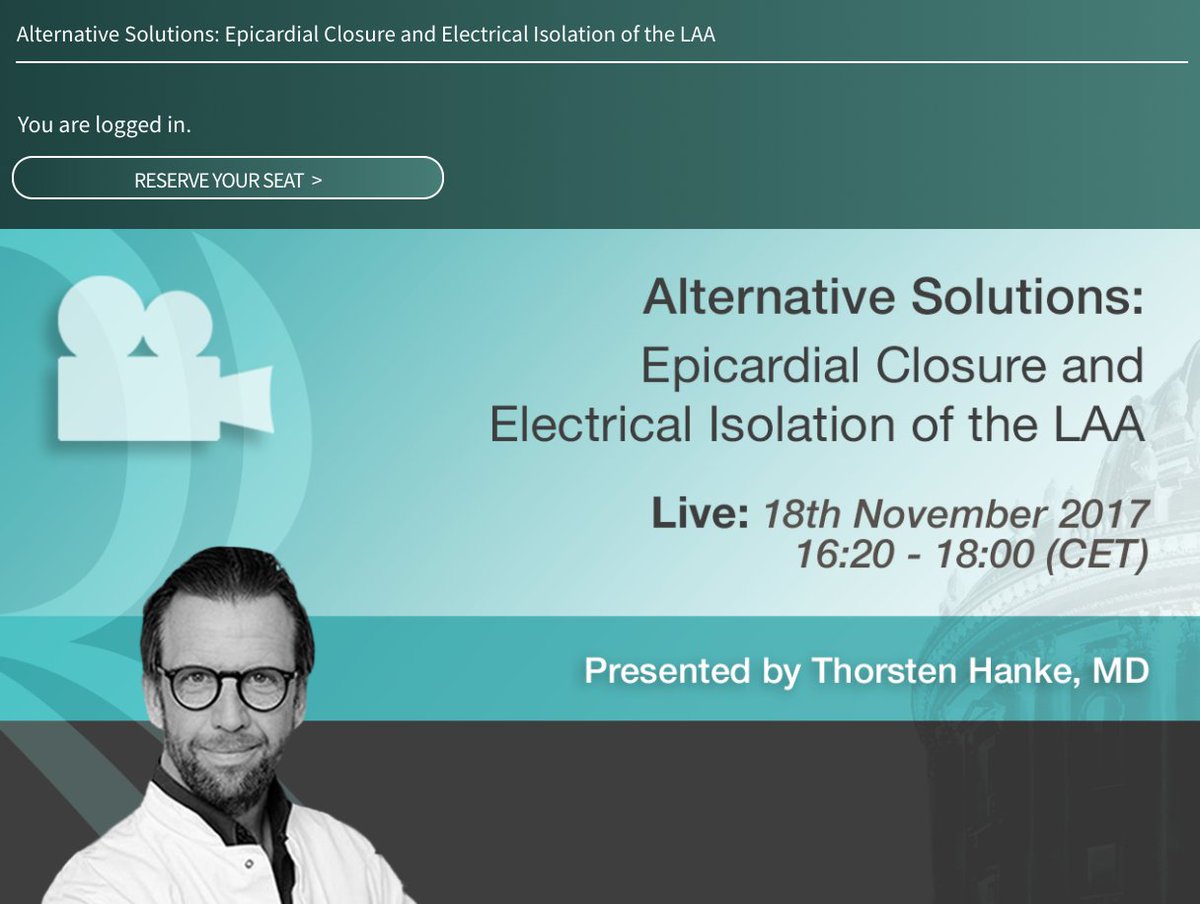 radcliffeCARDIO's tweet photo. LIVE STREAM today from @CSI_Focus workshop 16.20-1800 (CET). An introduction to minimal invasive surgical clipping techniques for epicardial #LAA closure & electrical isolation. Register now to reserve your place https://t.co/umY5gE46b3 #CSILAA17 https://t.co/5AkWOttNqg