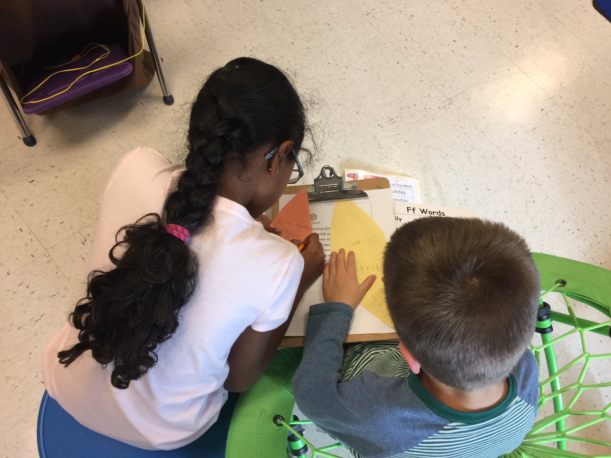Writing about what we're thankful for with our buddy class! Such great teachers! #thankful #emmakdoub #buddyclass