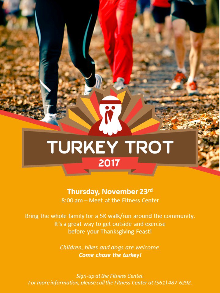 BocaGroveClub's tweet photo. #BocaGrove have you signed up for the "Turkey Trot" yet? If not, make sure to stop by the Fitness Center and let them know you are walking, running, or riding your bike to catch the "Turkey". #SweatingSaturday https://t.co/R7fK5vrReq