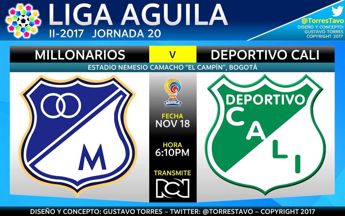 TorresTavo's tweet photo. Millonarios vs. Deportivo Cali
TV: RCN @ColGritaGol
Narra: @EduardoLuisFut 
Comenta: @RCNRICARDOHENAO
#LaLigaxRCN https://t.co/C2vu0CE0tv