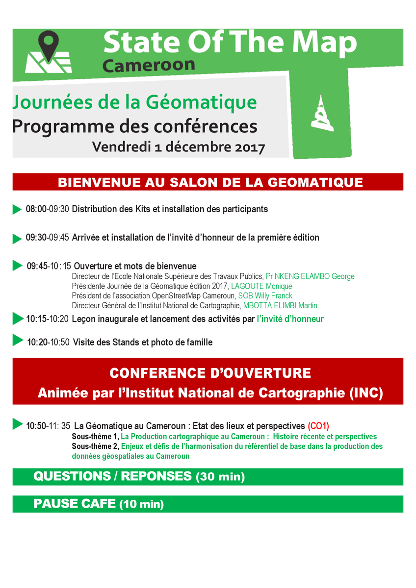 OSMCameroun's tweet photo. Bonsoir la grande famille, un petit mot pour vous rappeler que les Journées de la Géomatique se tiendront dans 12 jours !😍 
Ci-après le programme...Inscrivez-vous au https://t.co/ZqivOfIPa4 https://t.co/bGeJAP1Xss
