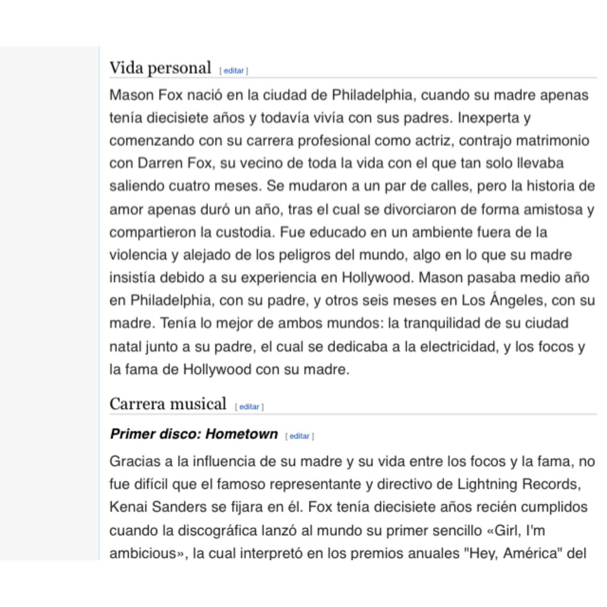 LaReinaRoja6's tweet photo. #MasonFox está en #Wikipedia 😱 (no sé hasta cuando😂, pero está). 

#VidaPrestada #Wattpad

https://t.co/9ekCfAGPOE https://t.co/IXS38yxBva