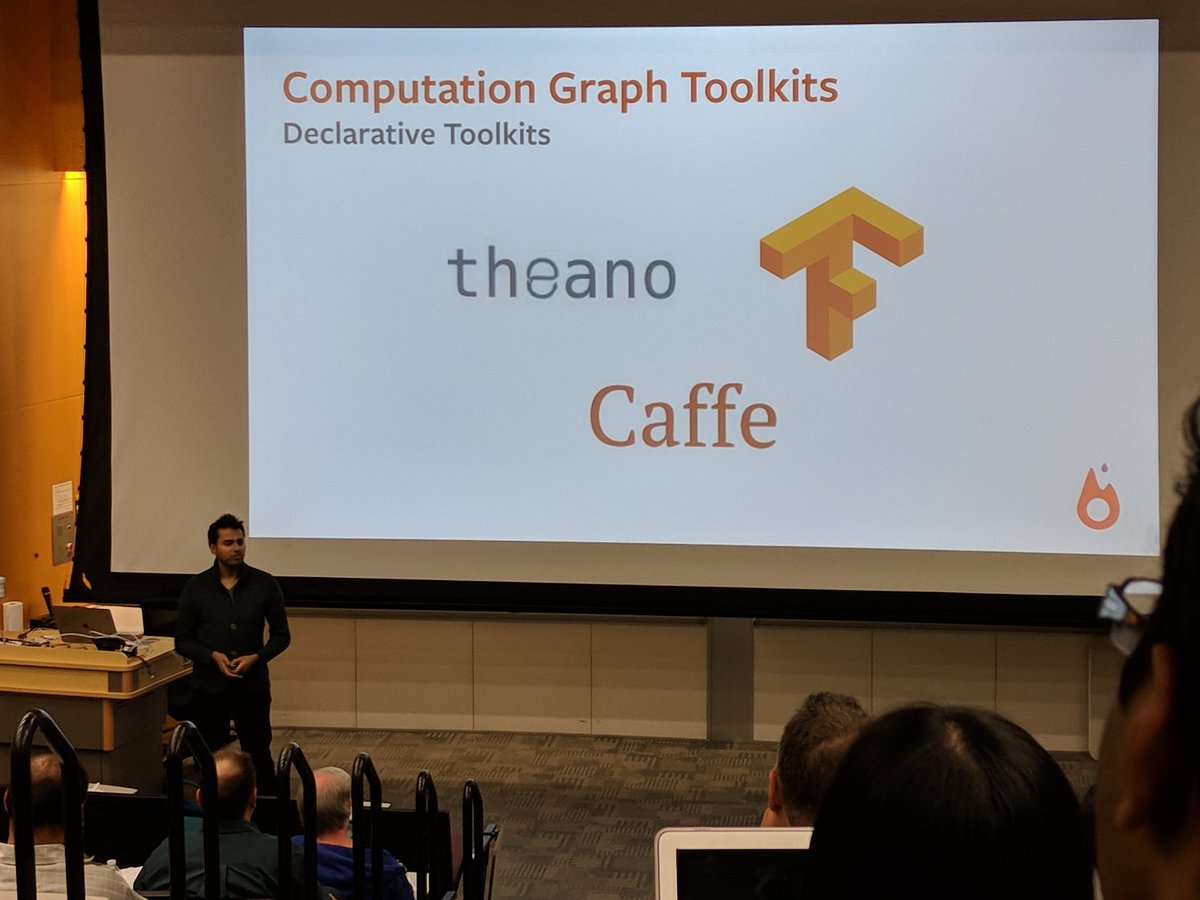 RobWeyant's tweet photo. @soumithchintala getting into various #DeepLearning frameworks for the second keynote at #a2dlearn2017 #a2dlearn https://t.co/Bd7ZGorJz1