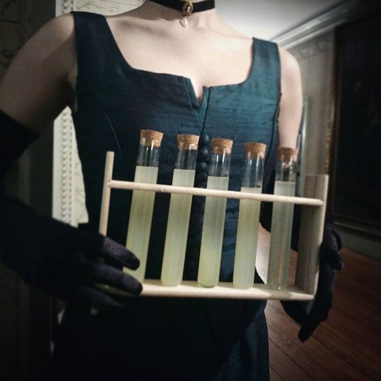 wormwoodandgall's tweet photo. As per usual, we served complimentary absinthe at the mansion last night. This time we served it to our esteemed guests in test tubes, in honor of @Leannarenee's latest work "The Eterna Solution". https://t.co/PB4DH2fkZc