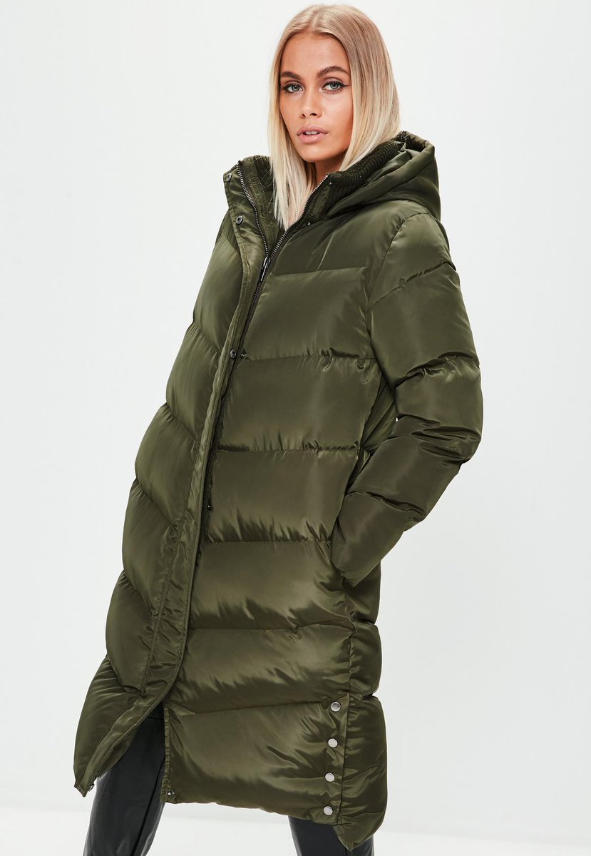 longline puffer jacket khaki