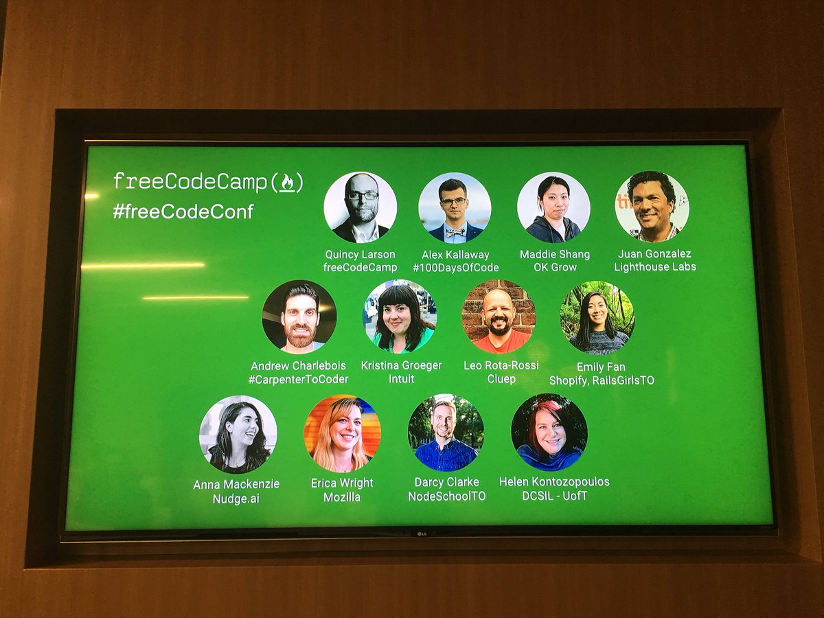 ka11away's tweet photo. Hereβs the speakers lineup for #freeCodeConf :)
#100DaysOfCode #learnToCode #programming #codeNewbie #freeCodeCamp https://t.co/ANuKNqvb0m