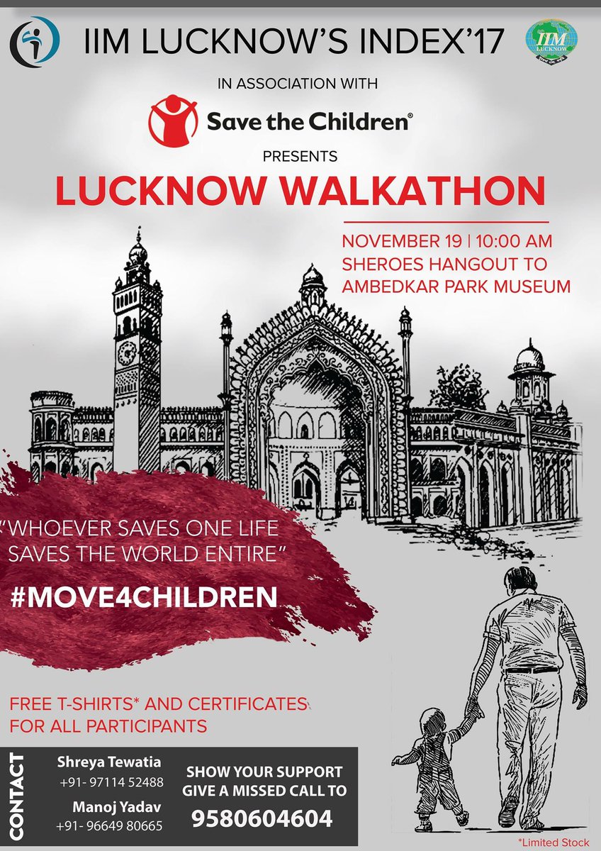 pragyavats's tweet image. People in Lucknow: your chance to #Move4Children Show up and show you care. Join the walkathon by @stc_india and @IIML tomorrow!