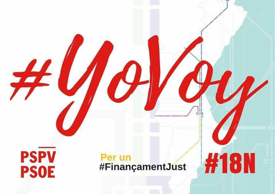 PSOE's tweet photo. Miles de valencianos se manifiestan esta tarde sin siglas por un #FinançamentJust. Una manifestación a favor del derecho al futuro y a la igualdad de oportunidades. 
#18N #JoHiVaig Acompaña a las 17:30h a los compañeros y compañeras de @SocialistesVal https://t.co/LlI6poZtzG