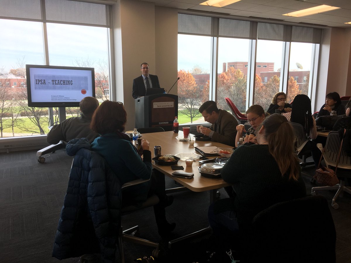 DrLauraMWilson's tweet photo. Big thanks to @UIndy ‘s Dr.Jim Williams and Dr.Amanda Miller for sharing their talents with the @IndianaPSA ‘s Writing and Teaching Workshop yesterday! #uindypsci #ipsa2017 https://t.co/j7BuVx8tSD