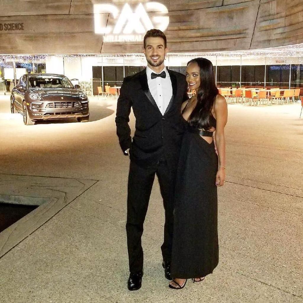 TheYBF's tweet photo. Still going strong! #Bachelorette #RachelLindsay and her fiancΓ© #BryanAbasola hit last nightβs #DallasMillennials Gala. https://t.co/ZRRe9WMflT https://t.co/T0iyvZUaIA