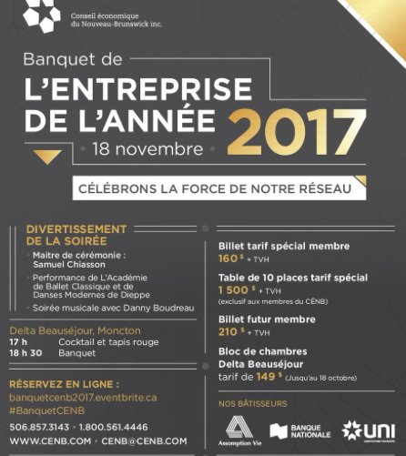 McInnesCooperFR's tweet photo. Le 34e Banquet de l'Entreprise de l'année du CÉNB aura lieu le 18 novembre prochain, sous le thème ''Célébrons la Force de Notre Réseau''. C'est LA rencontre des gens d'affaires francophones du .#NB https://t.co/koFwixaneX
