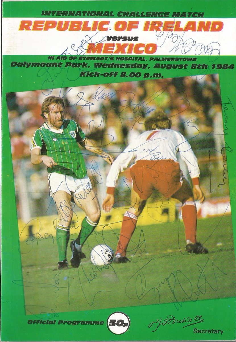 bramsay11's tweet photo. One of my favourites. Arrived at Dalymount Park at the same time as the team. Most of them signed. As did Jock Stein when I met him coming out after the game. Ireland v Mexico 1984 #IrishProgs https://t.co/12t6DtaxPx