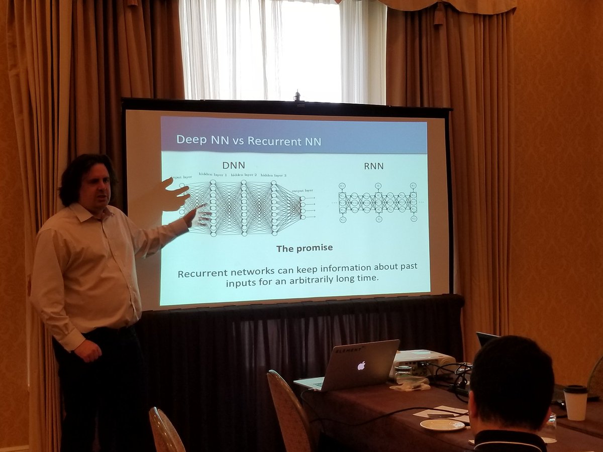 KanchanaP16's tweet photo. Philippe Beaudoin, PhD
Element AI (SVP Research Group) talks about diff between Deep Neural Nets and Recurrent Neural Nets #keynote #icdm2017 @icdm2017 @rubikloud #retaildatascience. https://t.co/pXHzgPqjYn