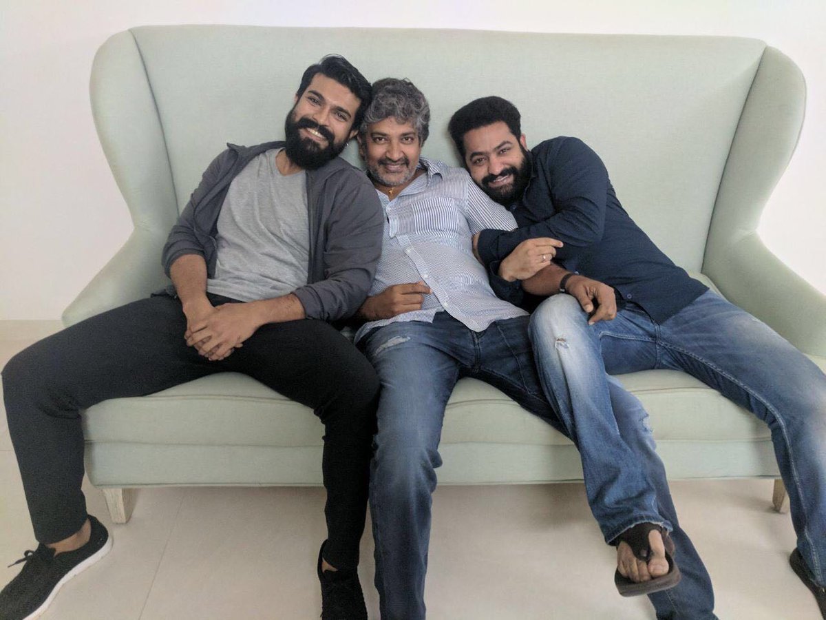 Official announcement soon ..Shoot starts from Feb2018 ...Three talented people in one frame! #Jakkana with #Magadheera and with his #Yamadonga. A TRUE eye feast for all of us. Isn't it??? #PricelessSmiles #RamCharan #Tarak #Rajamouli ..