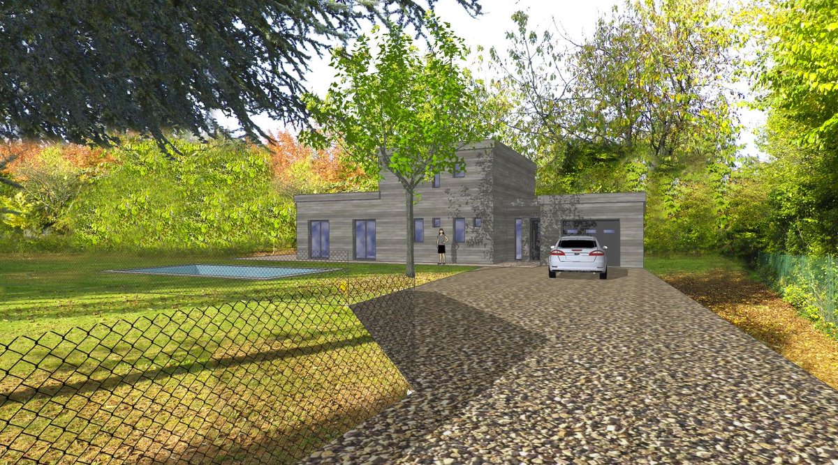 PC_PLANS's tweet image. Insertion 3D d&apos;un projet de maison R+1 avec garage attenant en Touraine