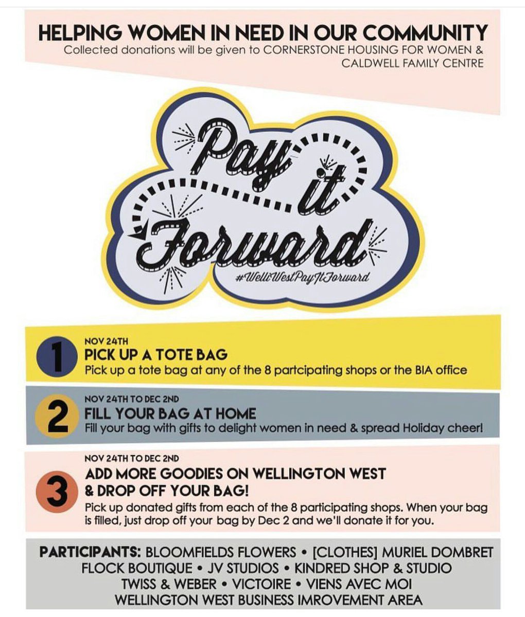 Hi #Ottawa! Many #local #WellingtonWest businesses are helping women in need this holiday season!

#MyOttawa @HopeCornerstone <a href="/BloomfieldsCA/">Bloomfields Flowers</a> <a href="/MurielDombret/">Muriel Dombret</a> <a href="/Flock_Boutique/">Flock Boutique</a> <a href="/ShopJVStudios/">JV Studios &Boutique</a> <a href="/Kindred_Shop613/">Kindred Shop + Studio</a> @TwissAndWeber <a href="/Victoirelovesya/">Victoire</a> <a href="/VAMboutique/">viens avec moi</a>