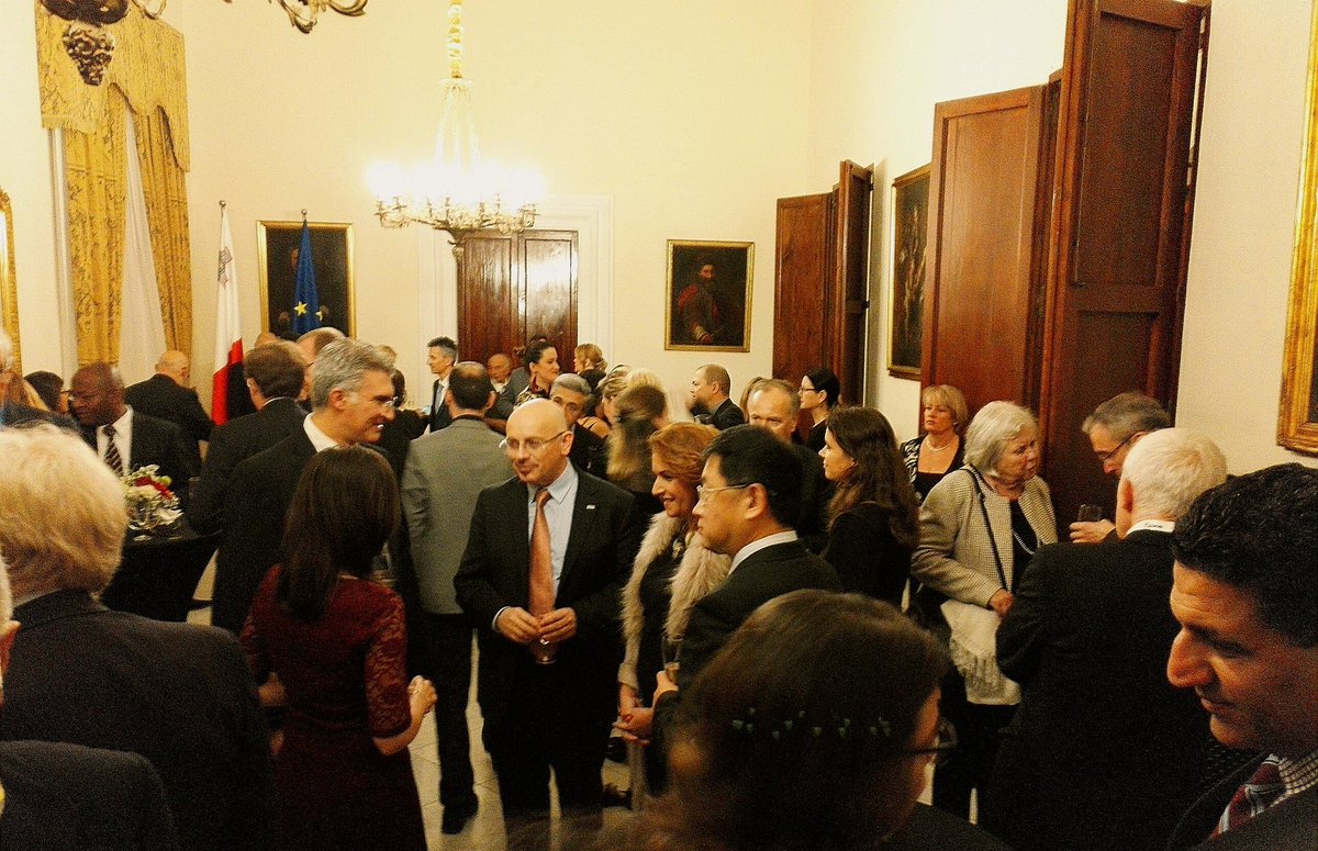 DiplomacyEdu's tweet photo. We are honoured to be hosted by Hon. @AbelaCarmelo, Minister of #ForeignAffairs of #Malta for our Happy Birthday reception #diploturns15 @MaltaGov #diplomacy https://t.co/NEd0ySRIqT