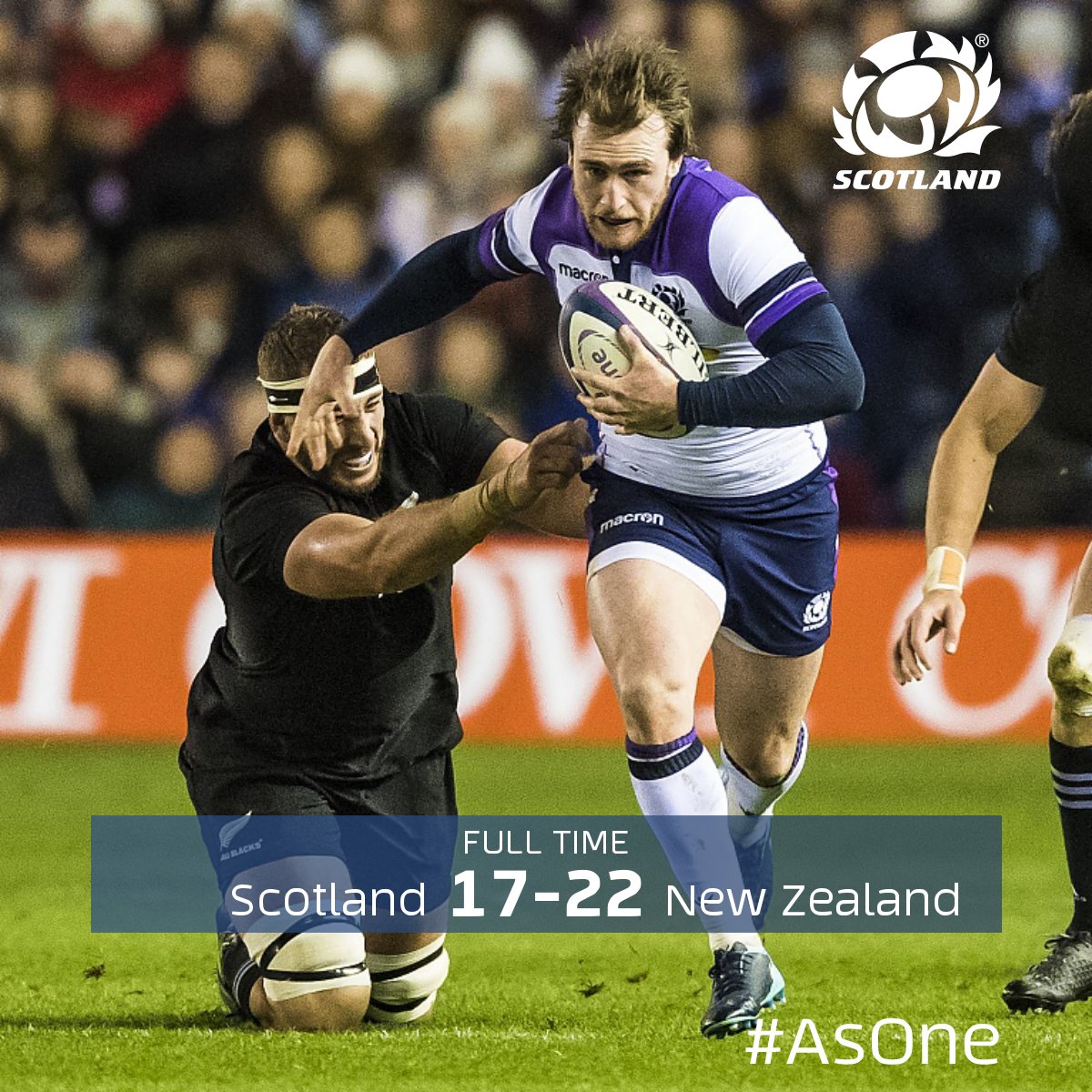 Scotlandteam's tweet photo. FULL-TIME: Scotland 17-22 New Zealand #SCOvNZ https://t.co/X9GIa131ot