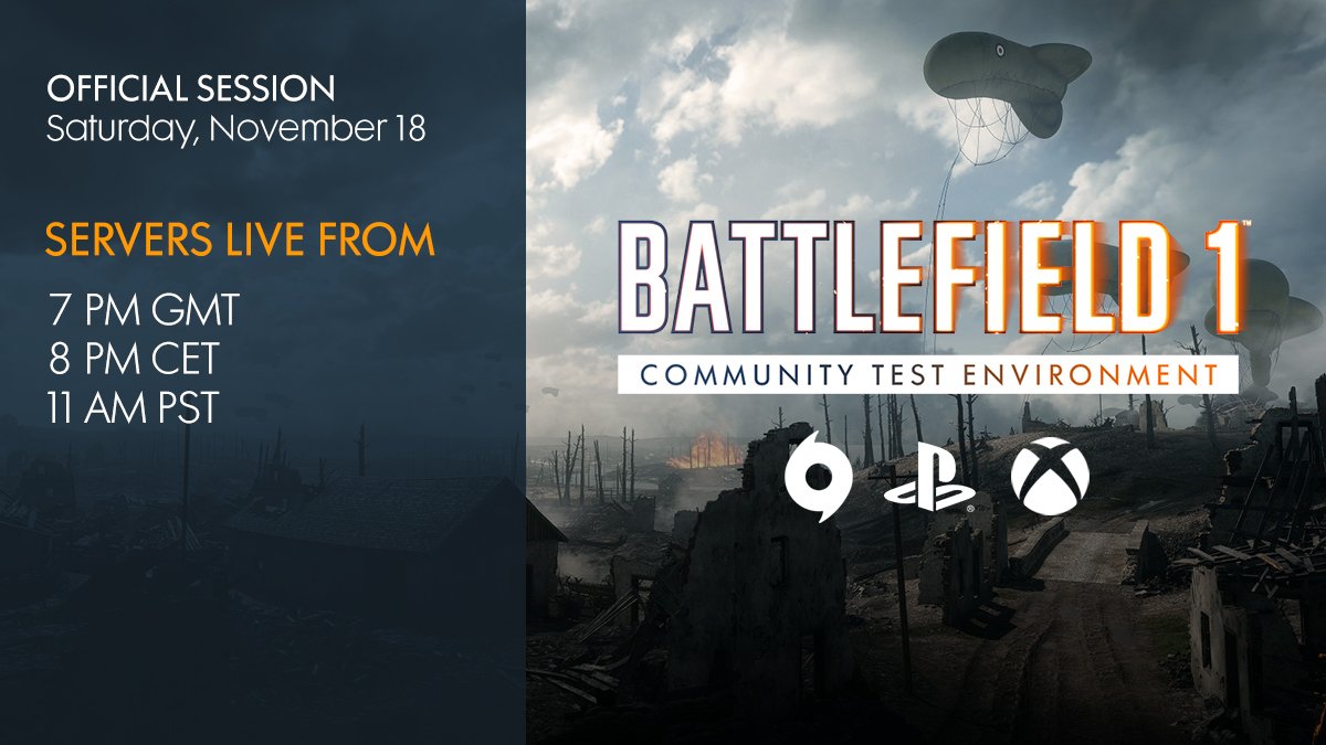Battlefield's tweet photo. Join us now on the #Battlefield 1 Community Test Environment to see how your feedback was implemented to Frontlines on Sinai Desert and St. Quentin Scar.

https://t.co/TxVsSjKQqt https://t.co/Nm6s9ouS7u