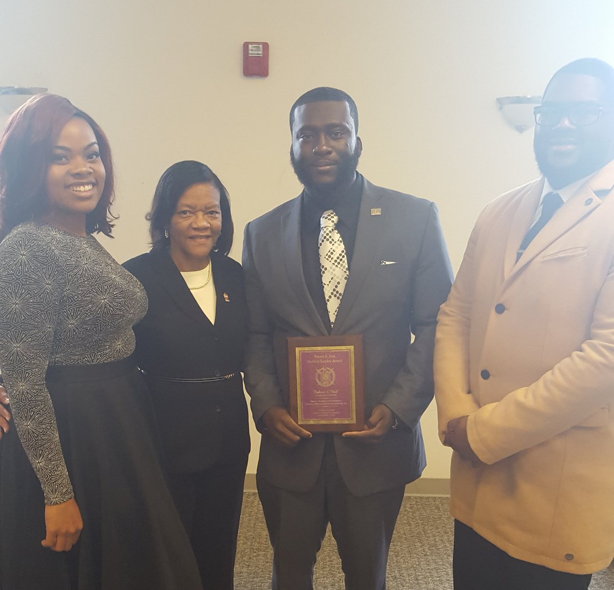 DSUAlumniAssoc's tweet photo. 2017 Achievement Week Brunch, Psi lota Chapter, Omega Psi Phi Fraternity, Inc.- Bakare O'Neal DSU Senior Engineering Major, received "The Ernest E. Just Award". Also pictured are Morgan Douglas, Senior Biology Sciences major and Imier McNealy, Sophomore Criminal Justice major. https://t.co/wqTxki4hTF
