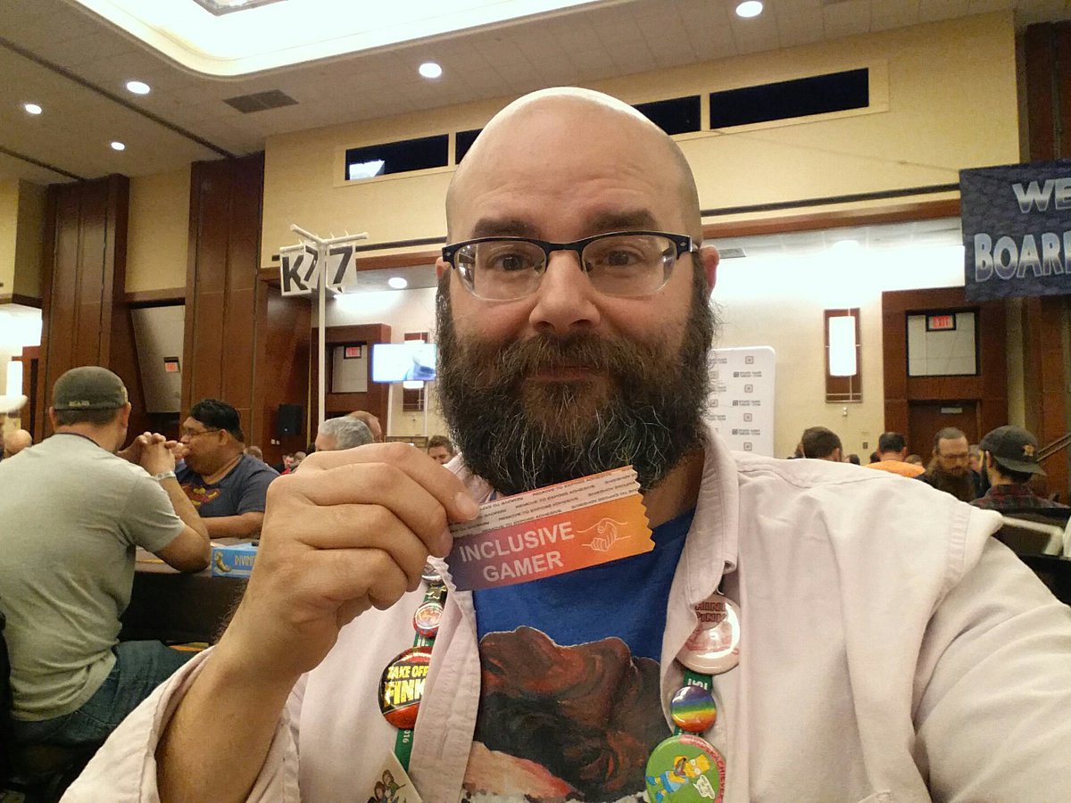 discountcompost's tweet photo. If you're at #BGGCON17, come find me at table L5 to get an #InclusiveGamer ribbon! https://t.co/6SQjHdVraw