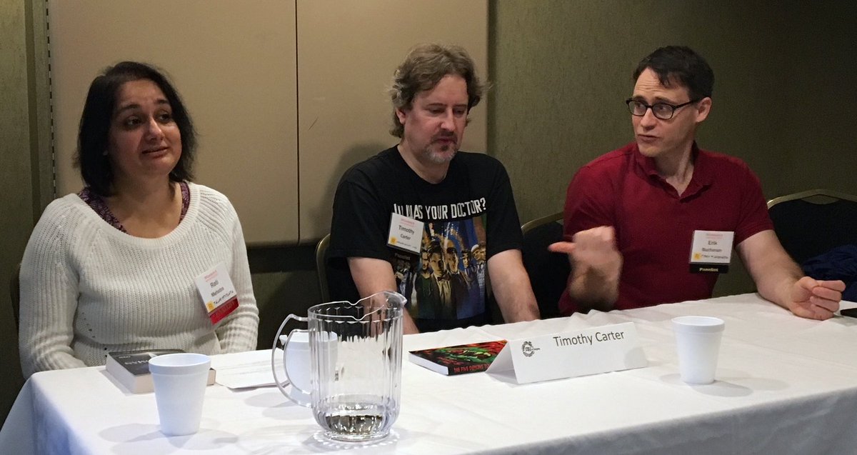 colinrossleslie's tweet image. Great speculative fiction panels and #writingtips today at @SFContario #cancon ! (Left to right: @Rati_Mehrotra , @TimothyCarterAu and @erik_buchanan ).