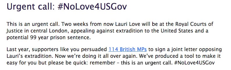 DefendAssange's tweet image. In the UK? ACT NOW: UK internet activist @laurilove faces US extradition case in 2 weeks freelauri.com/take-action/ #NoLove4USGov