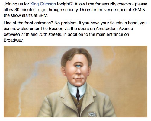 Joining us for <a href="/DGMHQ/">KING CRIMSON</a> tonight?! Please see below: