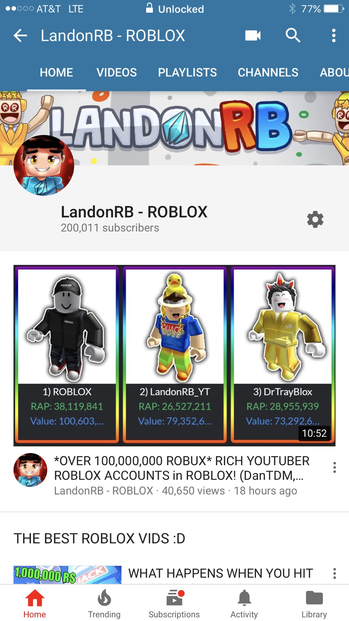 Landon On Twitter 200 000 On The Roblox Chan Thank You 1 5 Of The Way To A Mil - landons place roblox