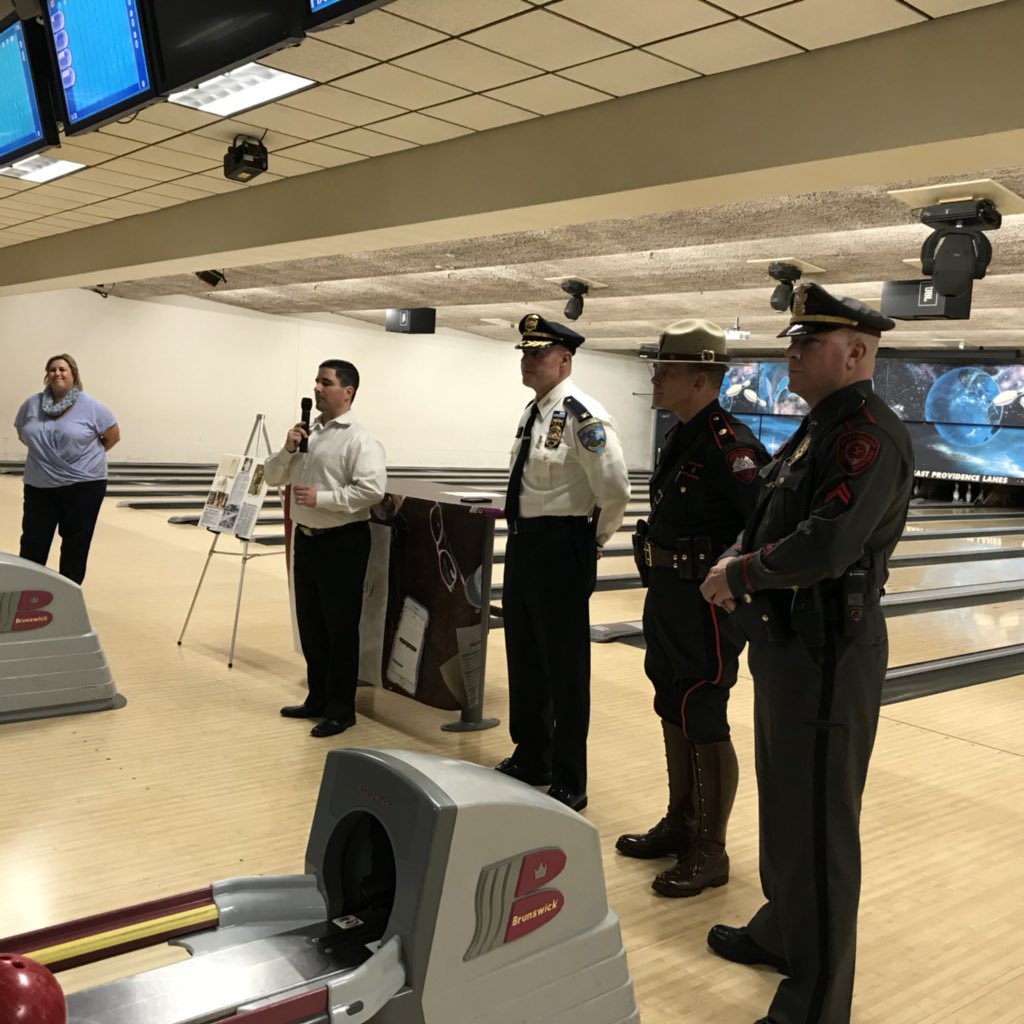 CentralFallsPD's tweet photo. #CFPD’s police chief, Col. James Mendonca, was asked to speak at MADD RI’s #StrikeOutDrunkDriving bowling tournament this afternoon #YouDrinkYouDriveYouLose https://t.co/rPeh8MIuoH https://t.co/Qh4HlQ99mn