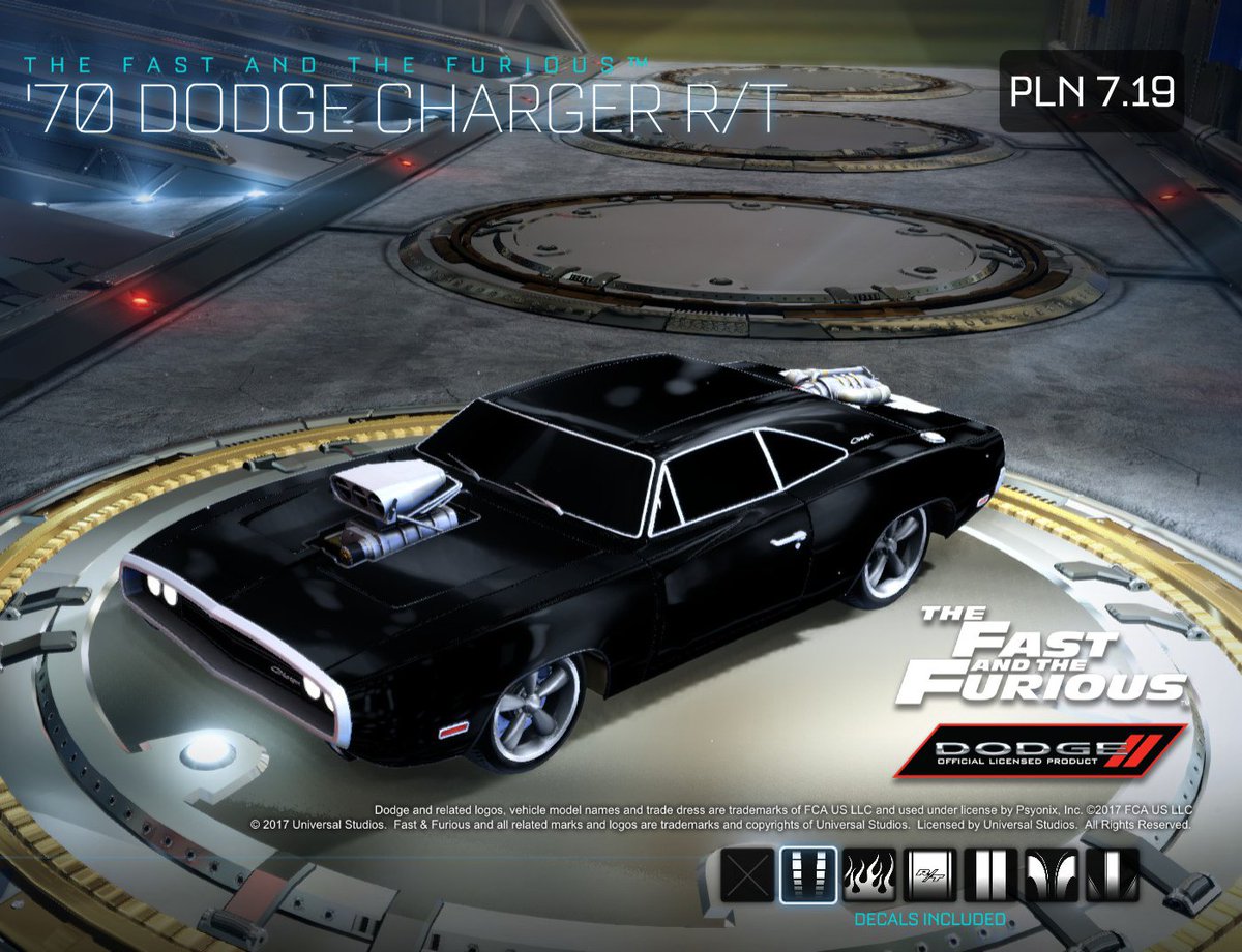 KernelPad's tweet photo. I'm back again! Here are custom decals for Skyline GT-R R34 and Charger R/T from the movies. DOWNLOAD: https://t.co/L2pdZ3qeWH #RocketLeague https://t.co/tyk4x0TWcv