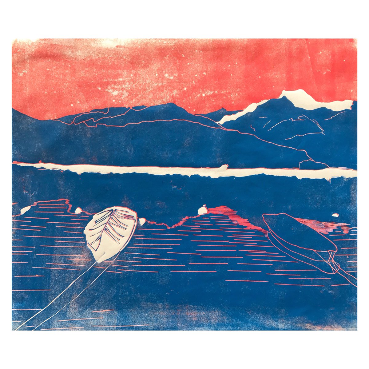 One of my Swiss residency woodcut prints inspired by Lake Sils 
#swissalps